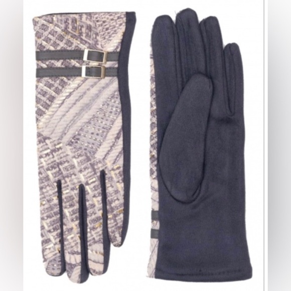 New le lux collection gray & gold print buckle stretch soft touch screen gloves - Picture 1 of 6